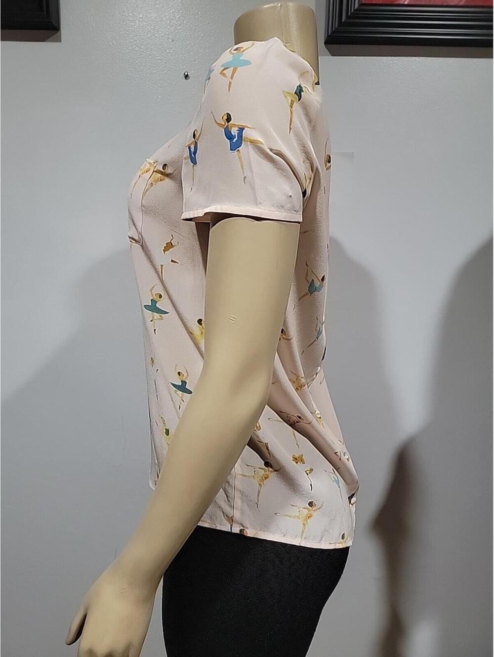 Sezane X G Kero Women's Top 36/S Ballerina Pink Silk Blouse Short Sleeve #C - Picture 7 of 9